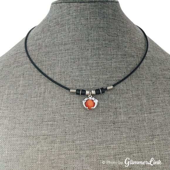 Dolphins Orange Glass Ball Cord Necklace - Picture 3 of 9